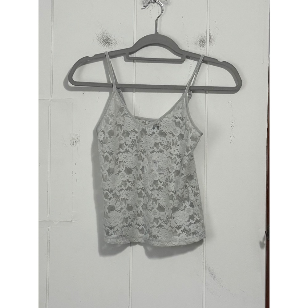 American Eagle Womens Light Gray Floral Lace Cami Adjustable Straps NWT Small